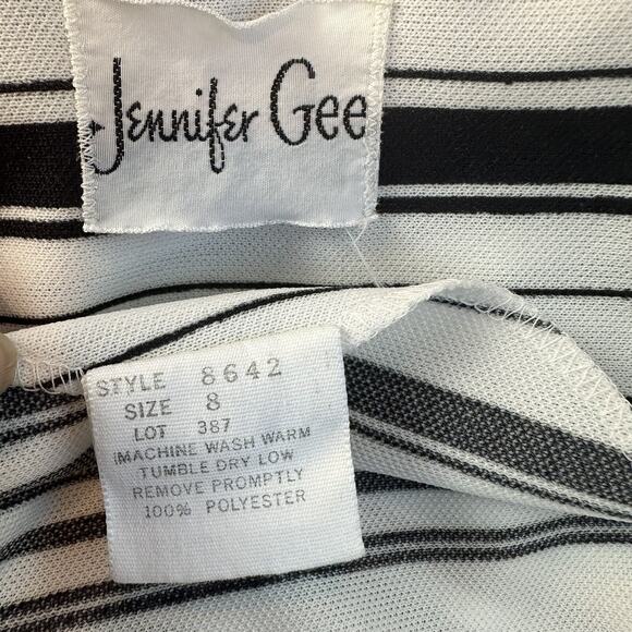 Vintage Jennifer Gee Dress 1970s Big Collar Striped Long Sleeve Belted Mod 8 - Picture 8 of 10